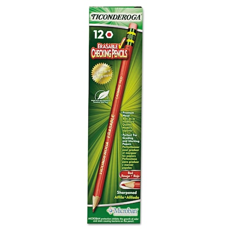 Ticonderoga Erasable Colored Pencils, 2.6mm, 2B No 1, Carmine Red Lead/Barrel, PK12 14259